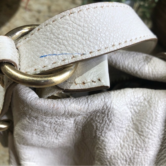Michael Kors Ivory Gold Buckle Leather Fold Over Medium Crossbody Shoulder Bag - Picture 5 of 12
